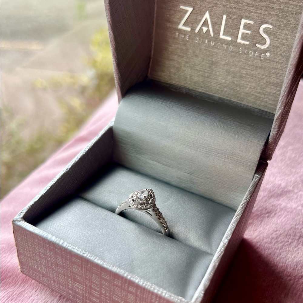 1/2 CT TW Pear-Shaped Diamond Double Frame Engagement Ring in 14K White Gold - Picture 1 of 11